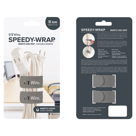 Speedy-Wrap Magnetic Cable Wrap, 0.82" X 10", Gray, 2/pack | Bundle of 5 Packs