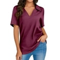 thumbnail image 1 of Hiiyo Polo à Manches Courtes Col en V pour Femmes T-Shirt Décontracté d'Été (S-TTG), 1 of 5