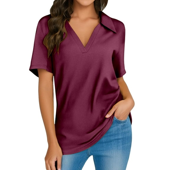 Women's V-Neck Short Sleeve Summer Tops Soft Material, Trendy Design, Suitable for Work & Casual Occasions