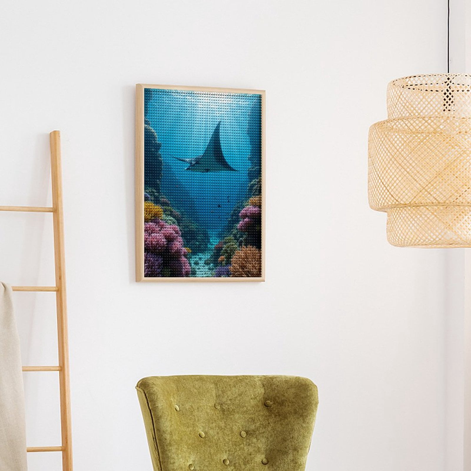 Diamond Art Kits for Adults, Coral Reef Manta Ray Ocean Scene 5D Diamond Painting Kits for Adults Beginners, DIY Full Drill Diamond Painting, Gem Art and Crafts 12x16