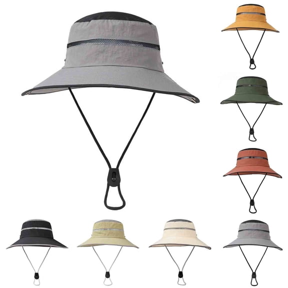 Jessboyy Mens Outdoor Hats Breathable Solid Color UV Protection Sun Hats Summer Adjustable Bucket Hat Wide Brim Sun Hats Hiking Travel Garden Gray