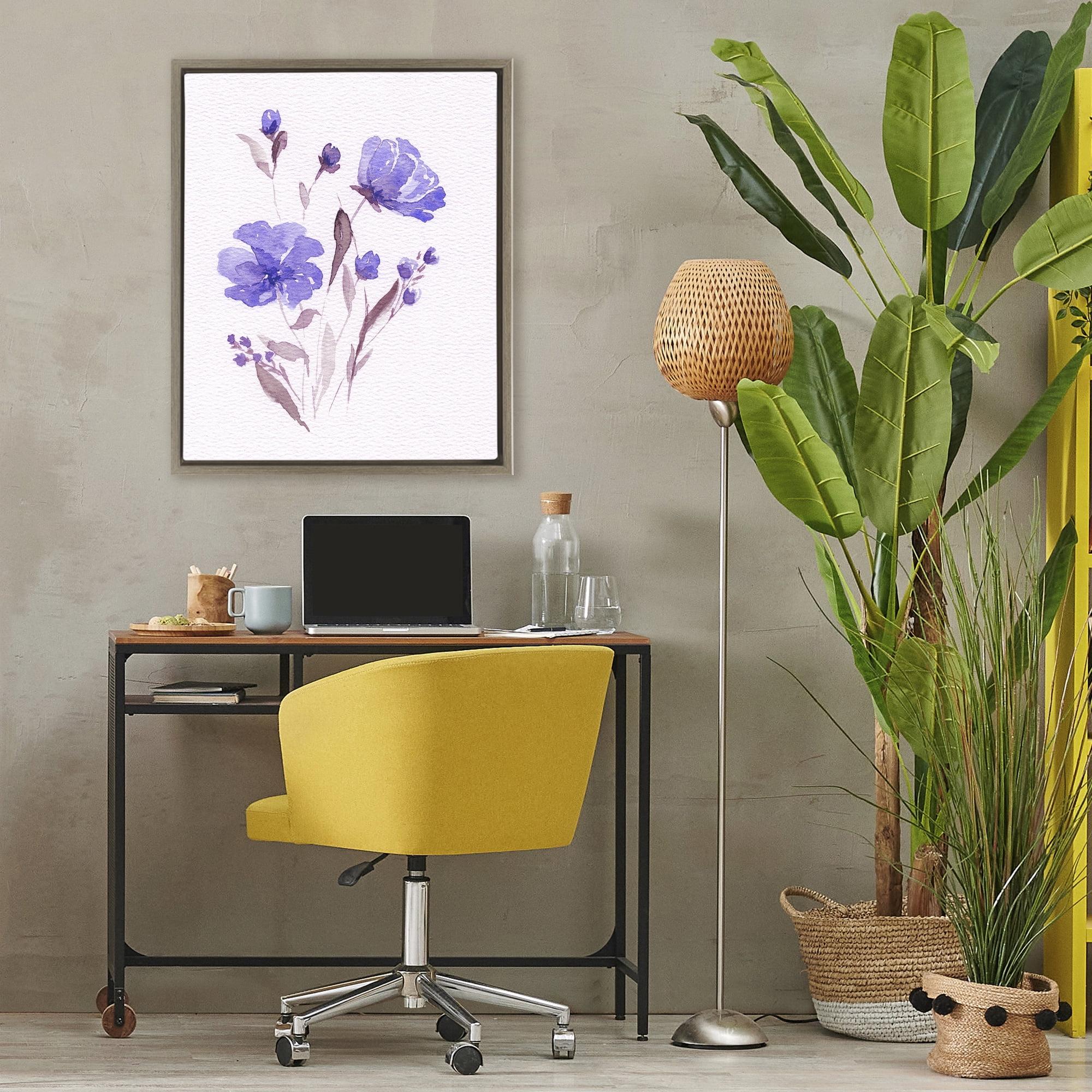 Stupell Industries Watercolor Purple Flowers Brown Framed Floater Canvas Wall Art, design by Leah Noel Art