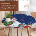 thumbnail image 4 of Navy Blue Snowman Christmas Round Tablecloth, Fitted Table Cover with Elastic for 36"-44" Round Tables, Gifts Xmas Tree Winter Snowflake Table Cloth Outdoor Dinning Party Waterproof Tablecloths, 4 of 7