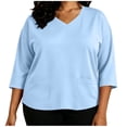 thumbnail image 2 of Aboser 3/4 Sleeve Scrub Tops for Women Plus Size V Neck Nursing Shirts Workwear Breathable Soft Scrubs Shirt Solid Color Uniform Tops with Pockets, 2 of 6