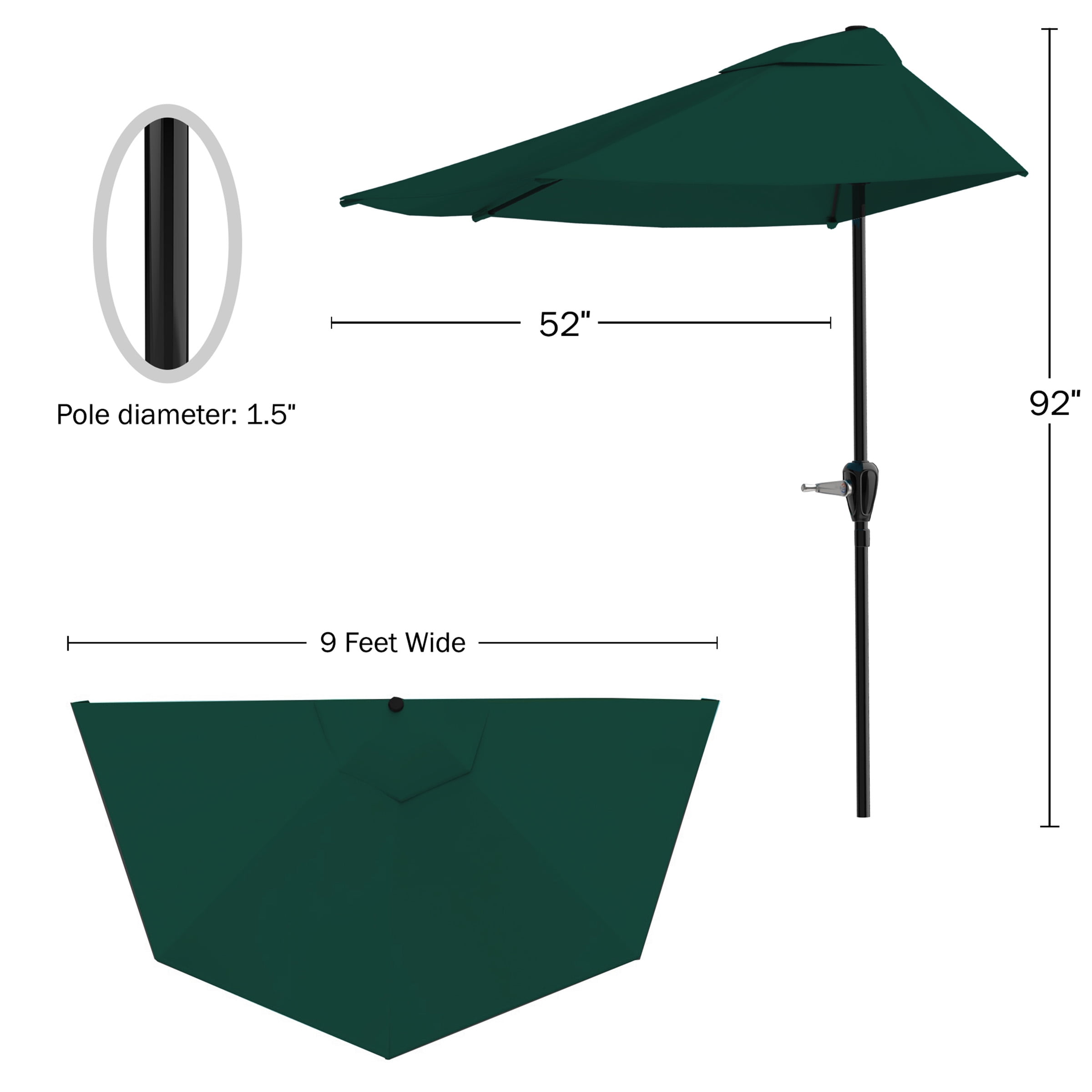 Pure Garden 9ft Half Umbrella for Balcony, Porch, or Deck, Hunter Green