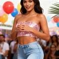 thumbnail image 6 of Sequin Tube Tops for Women Strapless Sparkly Glitter Bandeau Cropped Party Club Outfits Off Shoulder Blouses (Free Size, Pink), 6 of 7