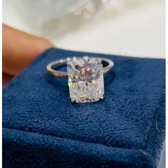 14k White Gold Plated 3Ct Radiant Cut Moissanite Solitaire Engagement Ring For Women's