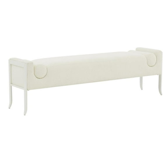 Maklaine 19.7" Upholstered Fabric & Stainless Steel Bench in Cream