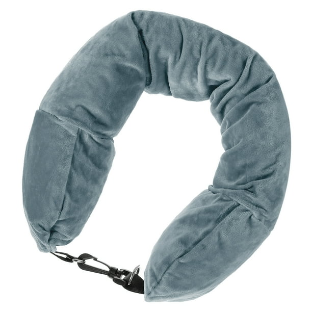 Uxcell Almohada de Viaje Rellenable Almohada de Cuello de Terciopelo Bolsa de Almacenamiento Almohada en Forma de U Gris