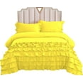 thumbnail image 3 of DNG Creations 1 Piece Vintage Ruffle Duvet Cover 100% Egyptian Cotton, 800 Threads Count - With Zipper & Corner Ties ( Oversized Queen - Solid Yellow ), 3 of 7