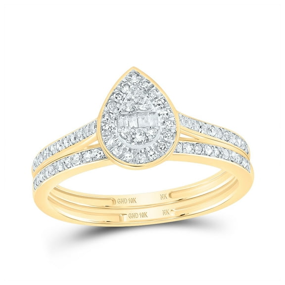 10kt Yellow Gold 1/3 Cttw Diamond Fashion Pear Wedding Engagement Anniversary Bridal Set, Women Size: 5-9