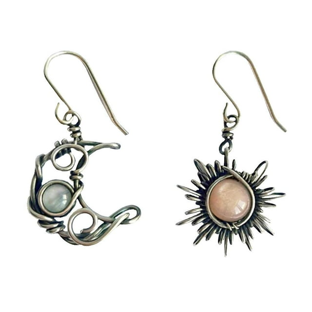 Retro Sol Luna Gota Pendientes Piedra Lunar Asimétrico Estilo Bohemio Pendientes Joyería Regalo Para Novia Esposa Amante Methold AP005915-00