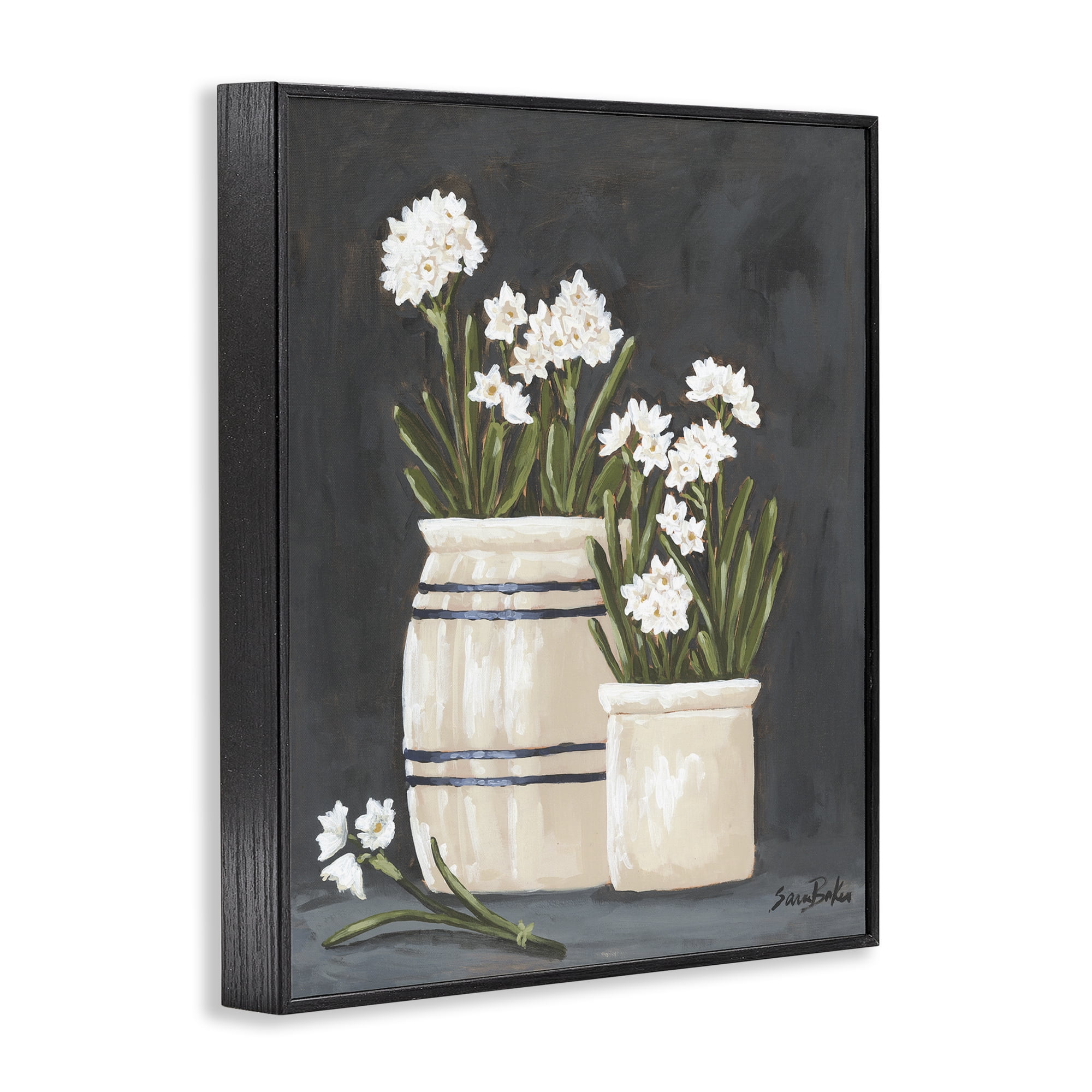 Stupell Industries Vintage Crocks & Paperwhites Black Framed Giclee Art, design by Sara Baker