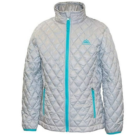 Snozu Girls' Glacier Shield Quilted Jacket - Silver/Frozen Blue (small 7/8)