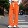 thumbnail image 4 of ZHYou No Boundarie Pants for Women Waffle Knit Drawstring High Waist Wide Leg Baggy Fit Casual Trousers with Pockets,Orange,Size S, 4 of 7