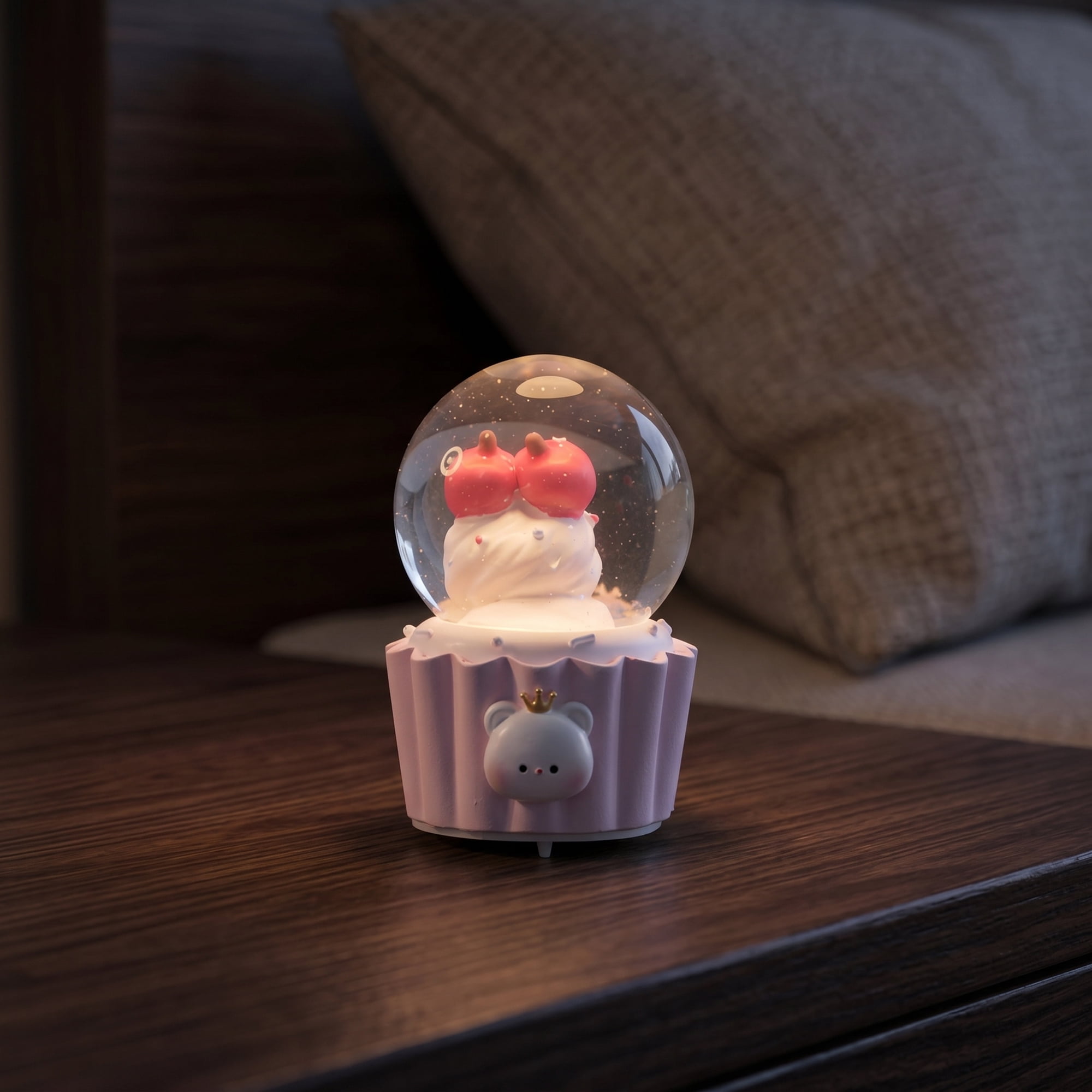 Unique Bargains Mini Resin Figurine Snow Light Up Crystal Ball Pink A 1.8" x 1.8" x 2.7"
