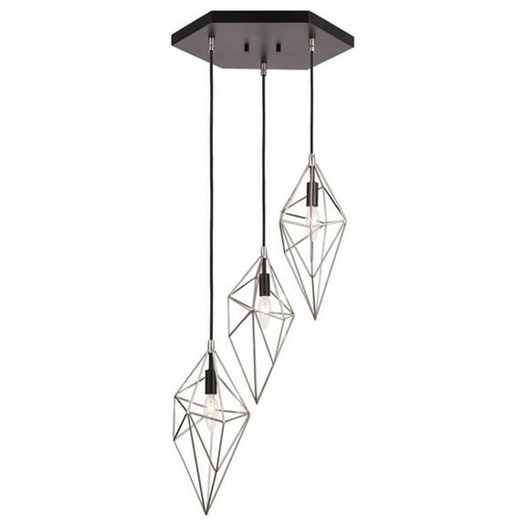 Woodbridge Lighting Lanning 3-Light Metal Cluster Pendant in Nickel/Black