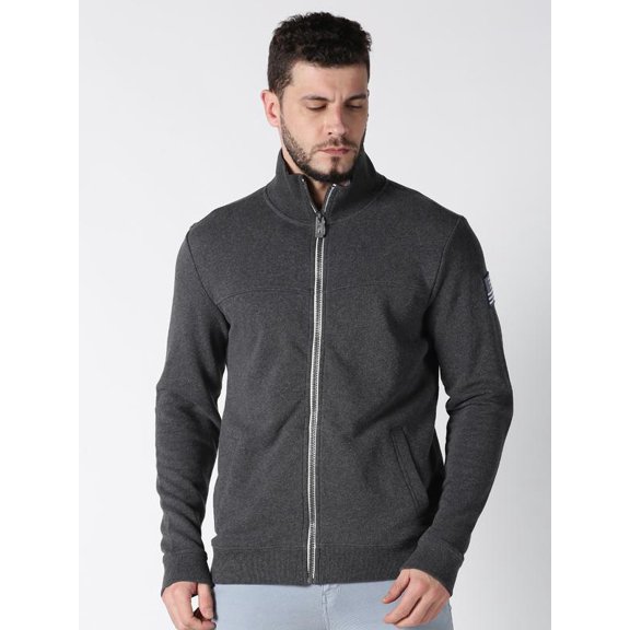 PREMIUM COLOR BLOCK MELANGE GREY FRENCH TERRY SWEATSHIRT WITH ZIPPER MID WEIGHT ALL SEASON