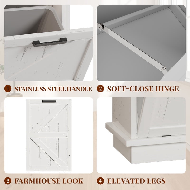 20''W Tilt Out Trash Can Storage Cabinet with A Drawer, Farmhouse Small Kitchen Island with 10-Gallon Trash Hidden Cabinet