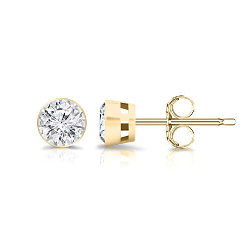 14K Yellow Gold Round Lab Grown Diamond Stud Earrings (0.25cttw, G-H, VS2-SI1) Bezel-set, Push-backs by Diamond Wish