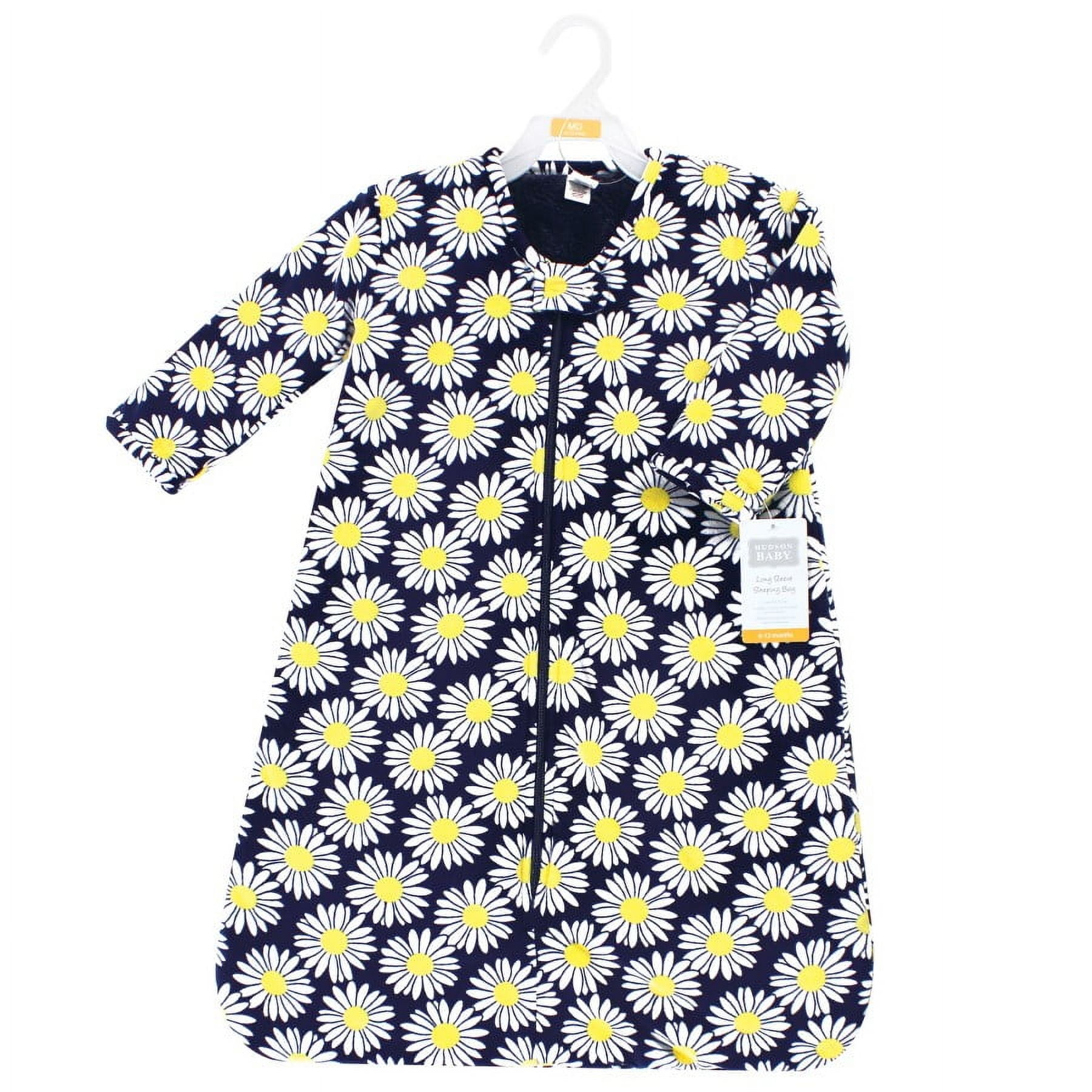 Hudson Baby Infant Girl Long Sleeve Plush Faux Fur Sleeping Bag, Wearable Blanket, Navy Daisy, 18-24 Months