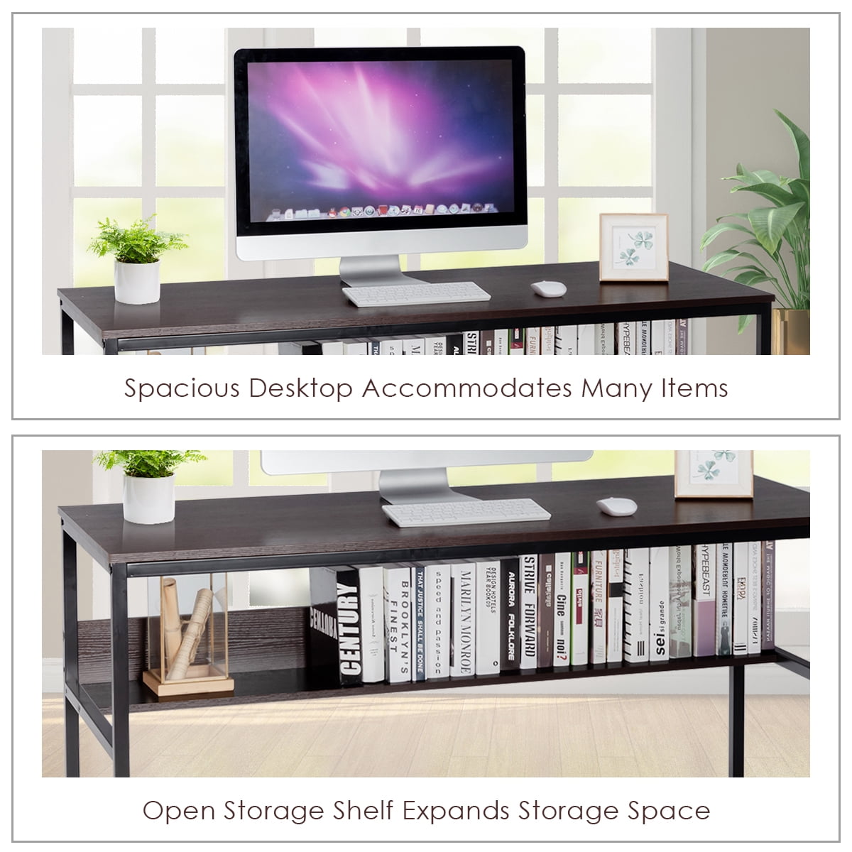 Costway 55'' Industrial Computer Desk  w/ Storage Shelf  Adjustable Foot Pads Home Office Coffee