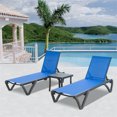 thumbnail image 1 of 3PCS Outdoor Chaise Lounge, Aluminum Patio Lounge Chair with Wheels, All-Weather Five-Position Adjustable Reclining Chair and Side Table for Beach, for Patio Pool, Deck, Beach, Yard (Blue), 1 of 7