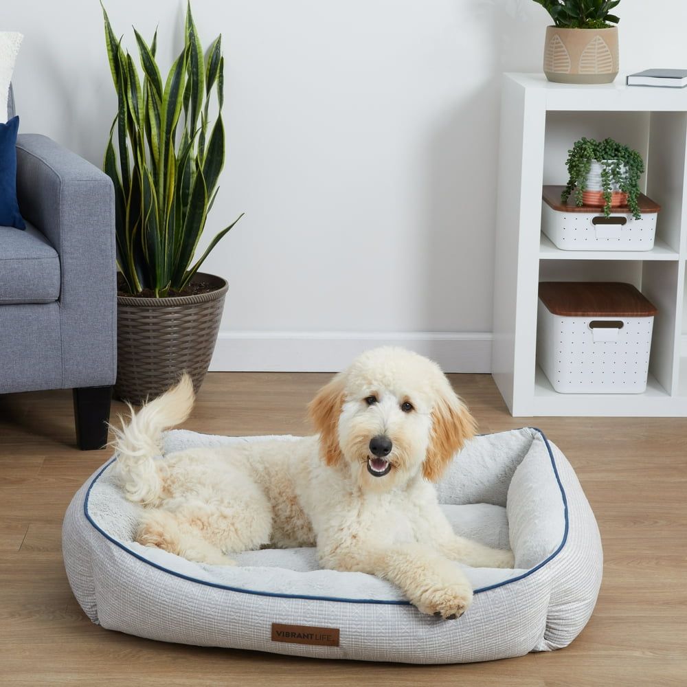 Vibrant Life Lounger Style Pet Bed for Large Dogs, Gray, 27" x 36"