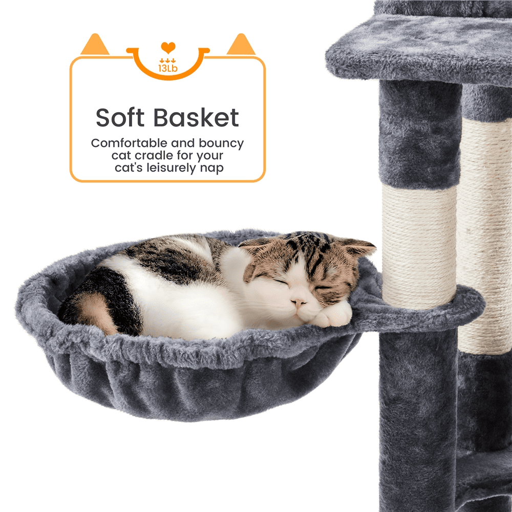 Alden Design 71.5″ H Multi-Level Large Cat Tree with 2 Cozy Perches and 2 Condos, Dark Gray