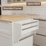 5-in-1 Mobile Kitchen Island Cart with Drawer, Cabinet, Spice Rack, Towel Bar & Adjustable Shelf | 33 White & Oak Rolling Kitchen Cart