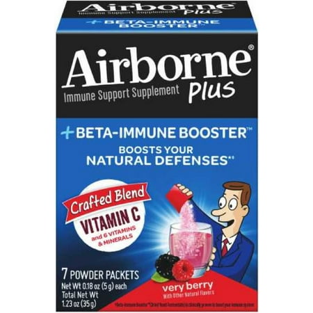 - 2 Pack - Airborne Plus Beta-Immune Booster Very Berry Powder Packets 7 ea