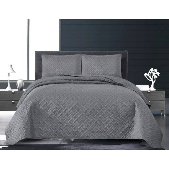 MallenHome Bedspread Coverlet Set Grey - Comforter Bedding Cover Oversized 3-Piece Quilt Set (Full/Queen, Gray) 90"x90"
