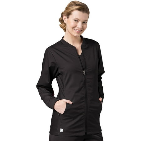 Black Mesh Jacket - EON Women's COOLMAX® Mesh Panel Solid Scrub Jacket