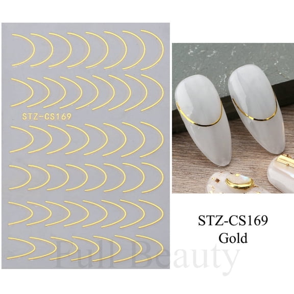 5D Rhinestones Gold Silver French Tips Nail Stickers Retro Wave Simple Line Design Adhesive Slider Nail Art Decoration Decals