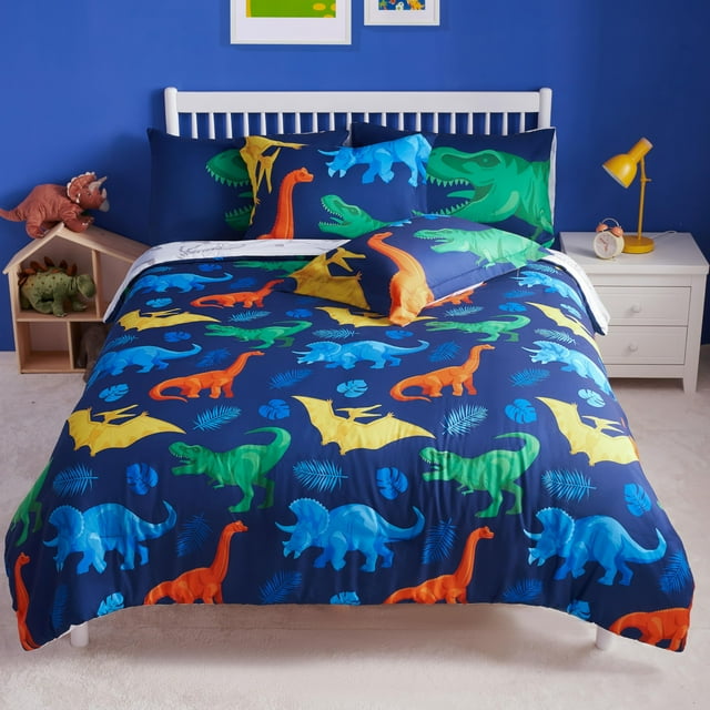 Juego de cama Joiedomi Dinosaur Kid completo de microfibra, 7 piezas