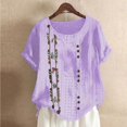 thumbnail image 4 of Birdeem Blouses pour Femmes Mode Imprimée Confortable Ample Manches Courtes Blouse Boutonnée Col Rond Décontracté, 4 of 12