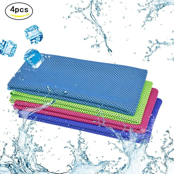 4 Pack Cooling Towels (30x80cm) Cool Towel, Cold Towel, Microfiber Soft Breathable Chilly Ice Towel for Sport, Yoga, Golf, Gym, Camping, Running, Fitness, Workout & More Activities
