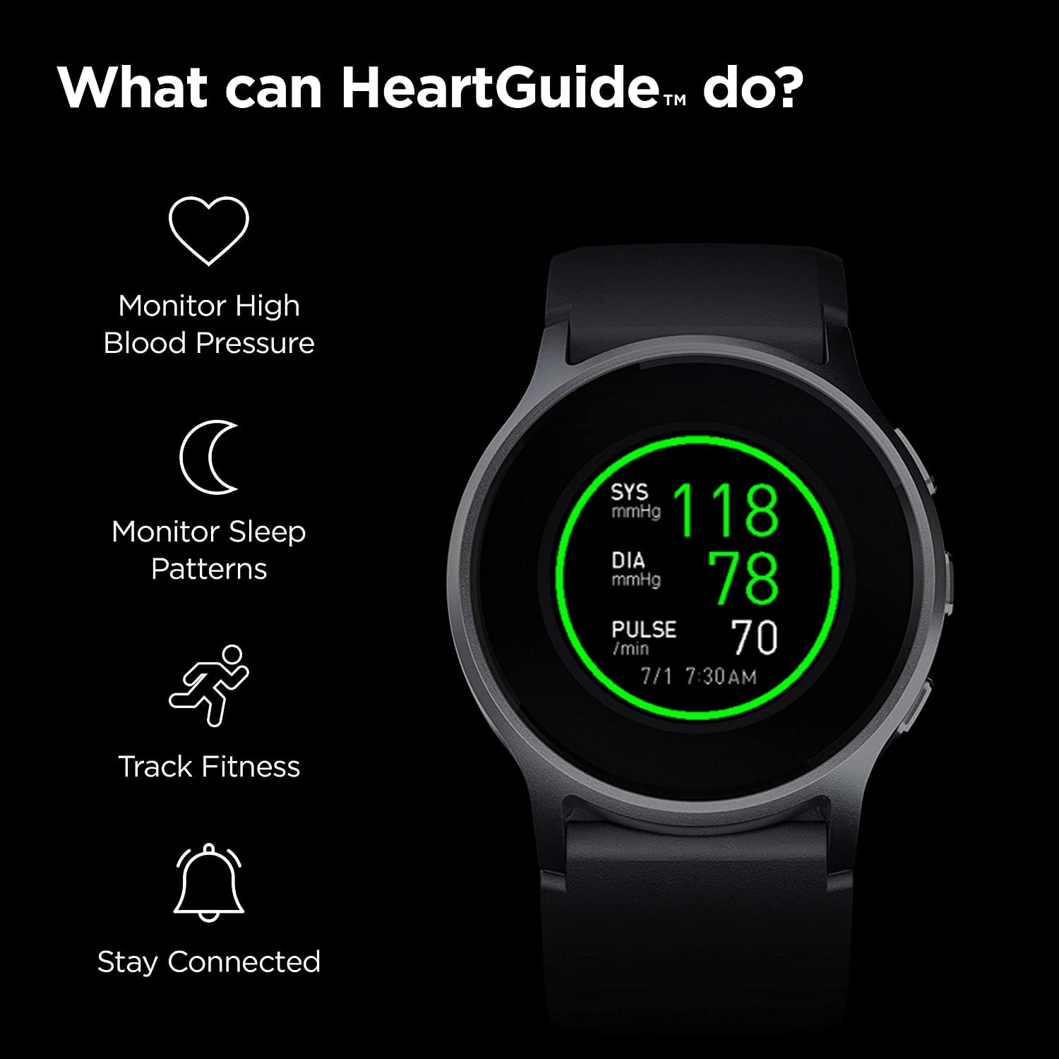 Omron BP8000M - Wearable Blood Pressure Monitor - Bluetooth Wireless Connectivity - Blood Pressure Measurement - Band Fits Medium Wrist Circumferences - 6.3 to 7.5 (16 to 19 cm) - Black - HEARTGUIDE