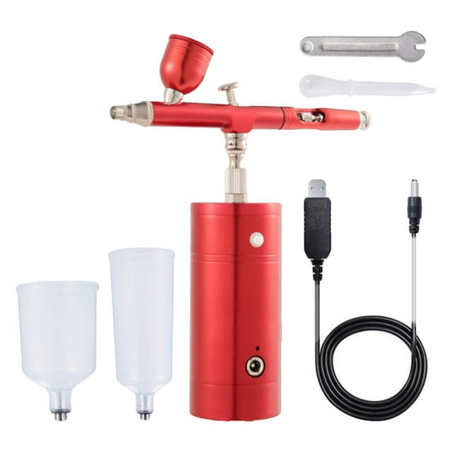 serony Portable Airbrush Air Compressor Kit Set Efficient Spray Painting Craft Nail Art Red 1.49x5.1x5.7 Inch 1Set