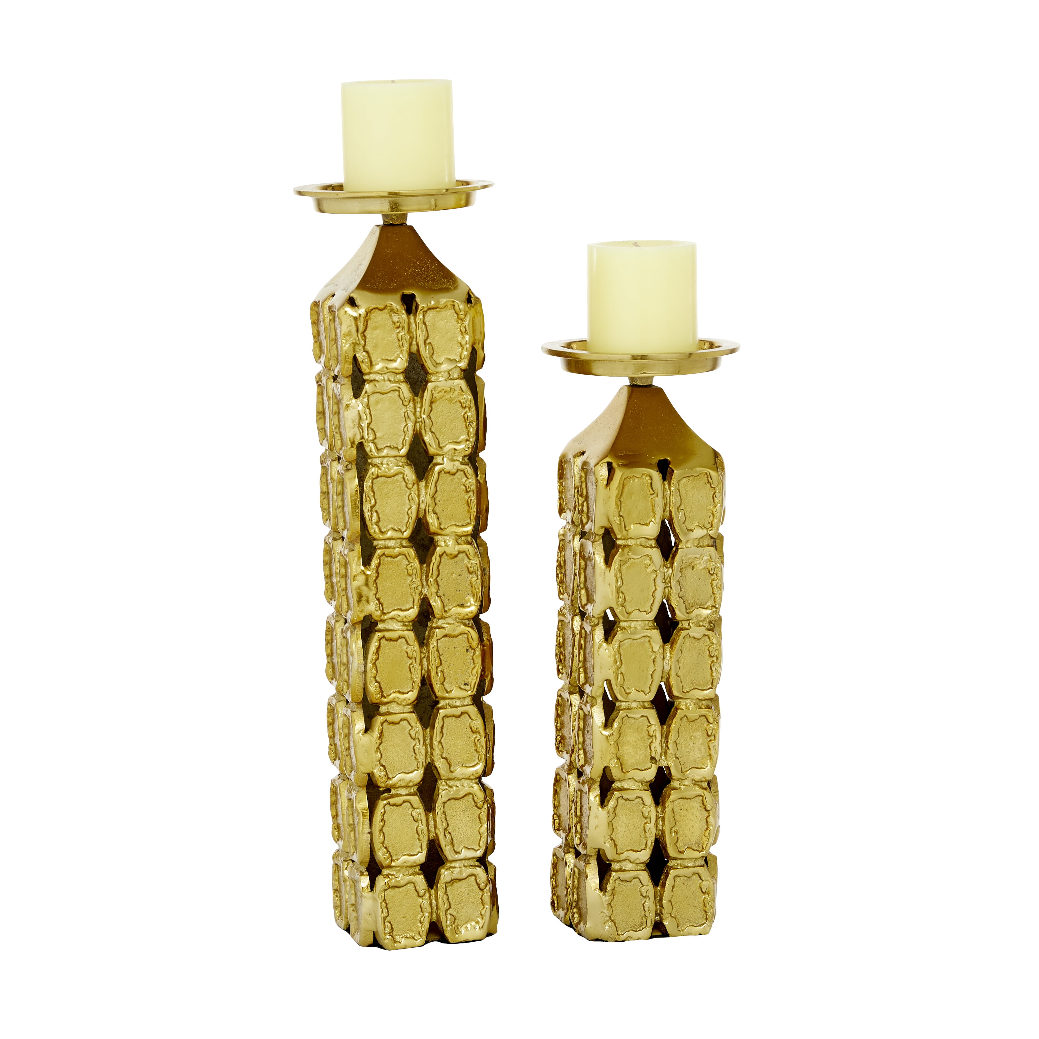 Iron Candlestick Holder Centerpiece for Home Decor Dining Table Pack of 2Pcs Party Vincidern 2PC Gold Pillar Votive Candle Holders for 3 Pillar or 3//4 Taper Candle