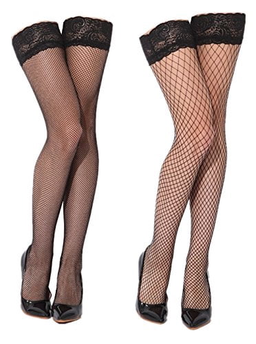 Womens Black Thigh High Fishnet 
