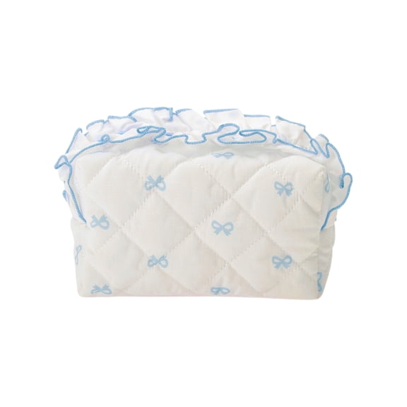 Unique Bargains 1 Pc Small Lace Bow Ruffles Makeup Bag Blue Polyester
