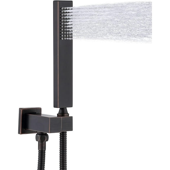 Hand-held Shower Head Set - Oil Rubbed Bronze Brass Handheld Shower Wand with Wall Mount Adjustable Elbow Holder and 59inch Long Hose - Modern Rectangle Hand Shower High Pressure