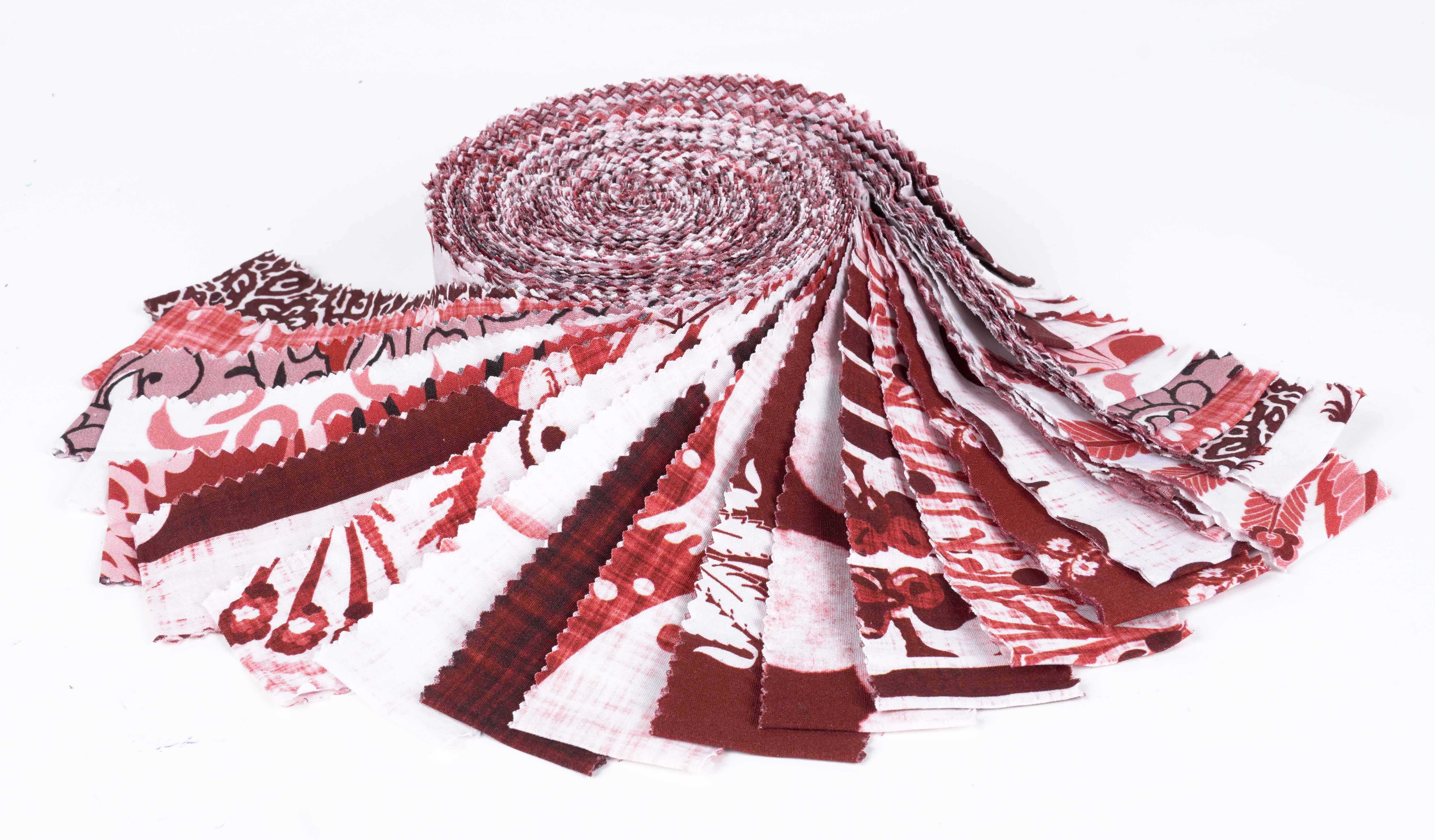 Soimoi 40Pcs Block Print Precut Fabrics Strips Roll Up 1.5x42inches Cotton Jelly Rolls For Quilting - Red