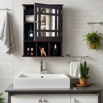 Resenkos Wall Mounted and Mirrored Bathroom Cabinet-Brown, Wall Cabinet for Bathroom Laundry Room Kitchen