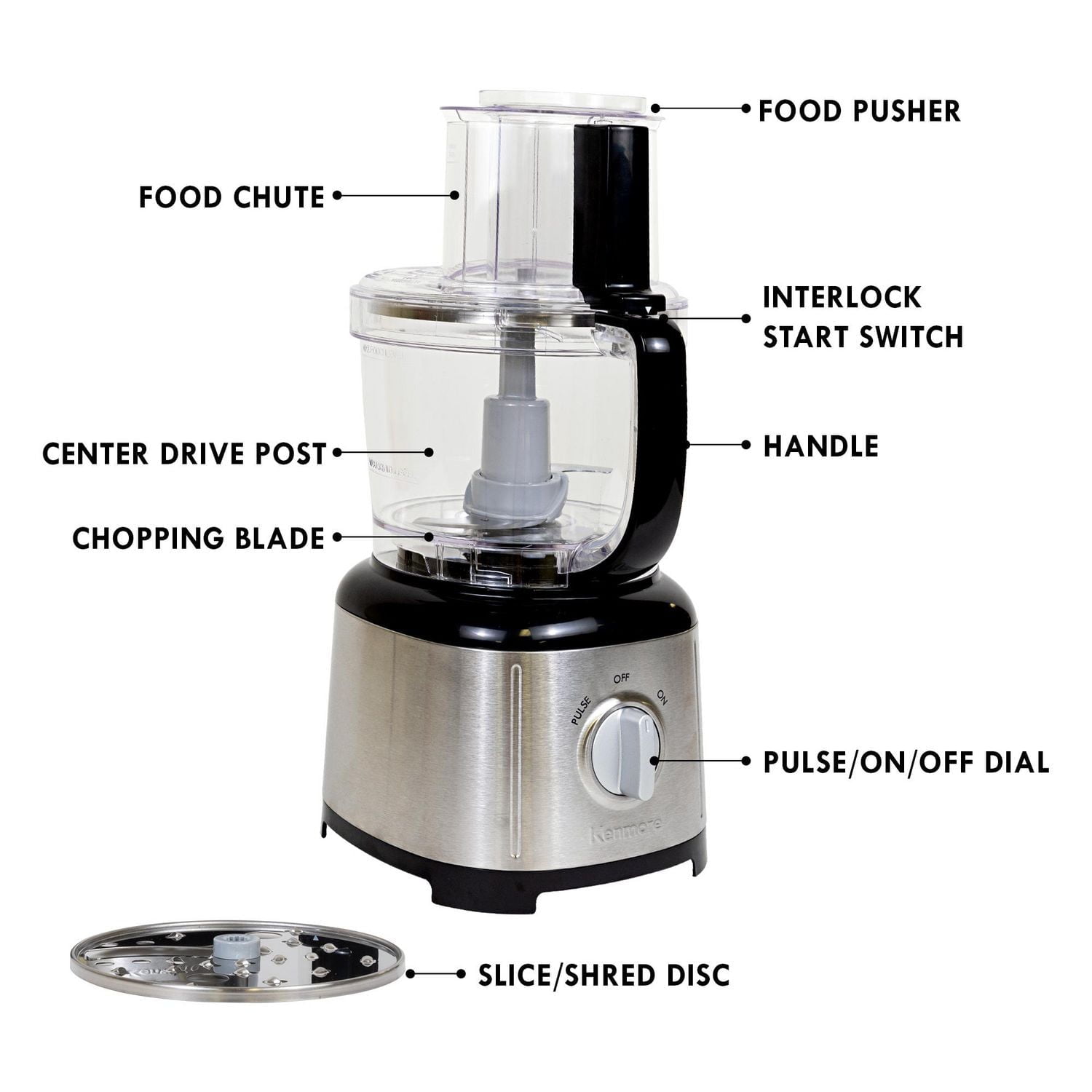 Kenmore 11-Cup Food Processor & Vegetable Chopper, Black/Silver, Stainless Steel, 500W