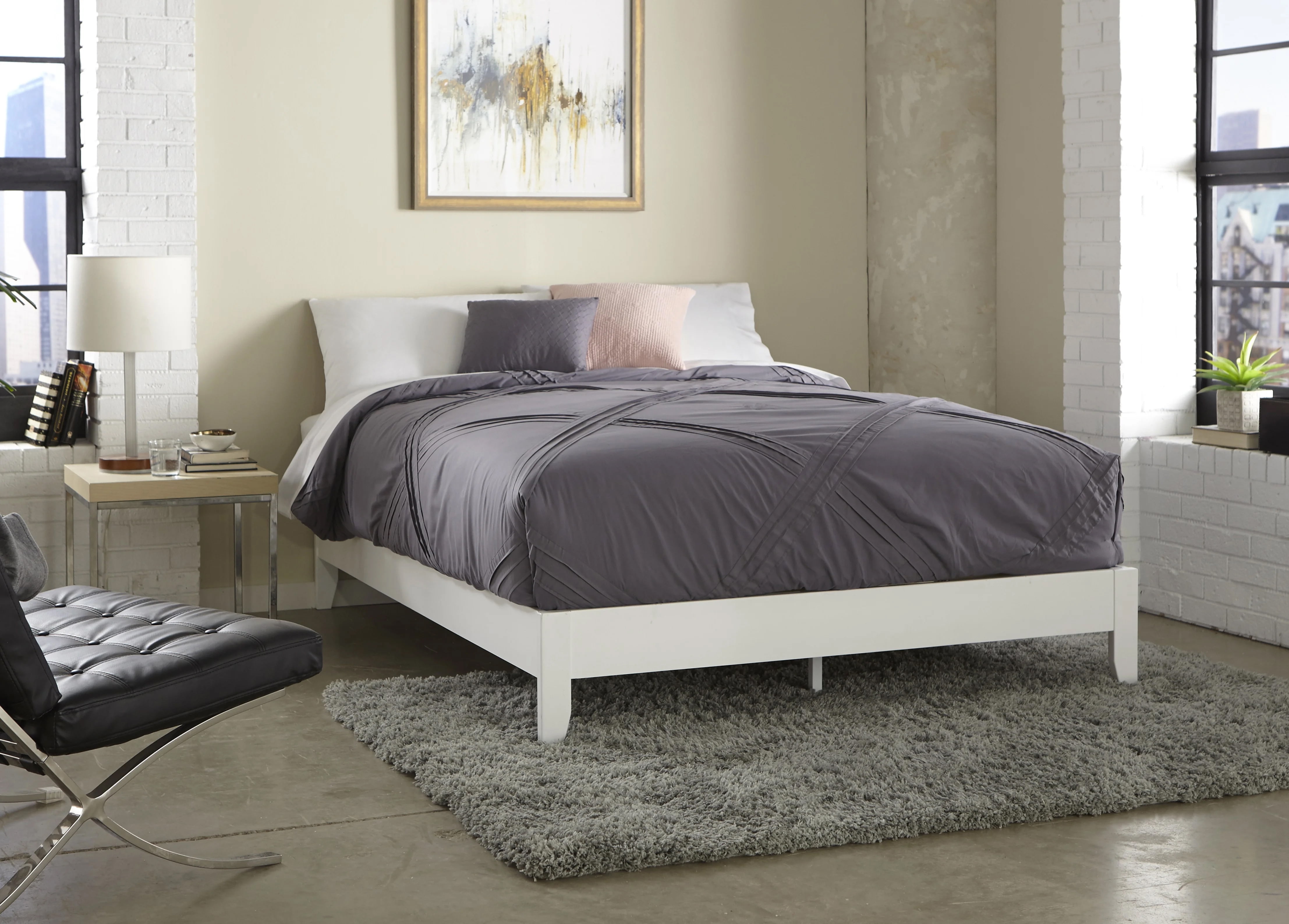 TMS Match Full Size Transitional Platform Bed, Solid Pine Wood, White Finish