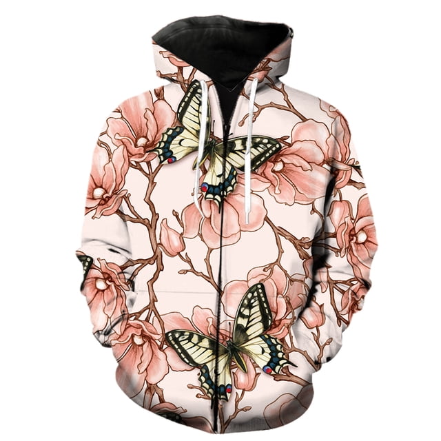 Sudadera con capucha y cremallera para hombre, diseño de mariposa de dibujos animados, unisex, divertida, con capucha, estilo hip hop, Harajuku, con estampado 3D, genial, para primavera y gran tamaño.