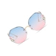 thumbnail image 2 of Gafas de sol sin marco Minnieouse de lujo para mujer con incrustaciones de diamantes de imitación UV400 Azul rosado, 2 of 6