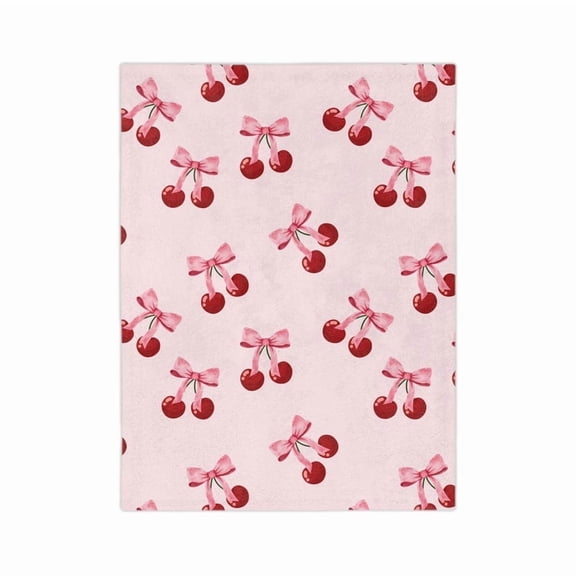 Cherry Pink Bow Blanket, Coquette Throw Blanket, Plush Blanket, Girly Décor, Cozy Blanket, Aesthetic, Pink Decor, Gift for Her, Cute Fall Gift